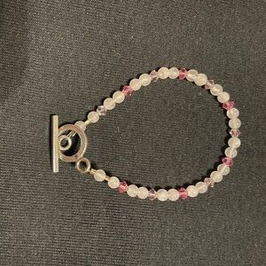 Sterling, rose quartz & Swarovski bracelet